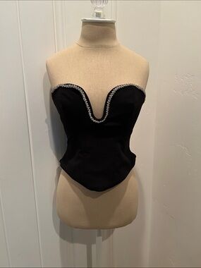 mistress rocks. Strapless Black Corset Top with Crystal Trim